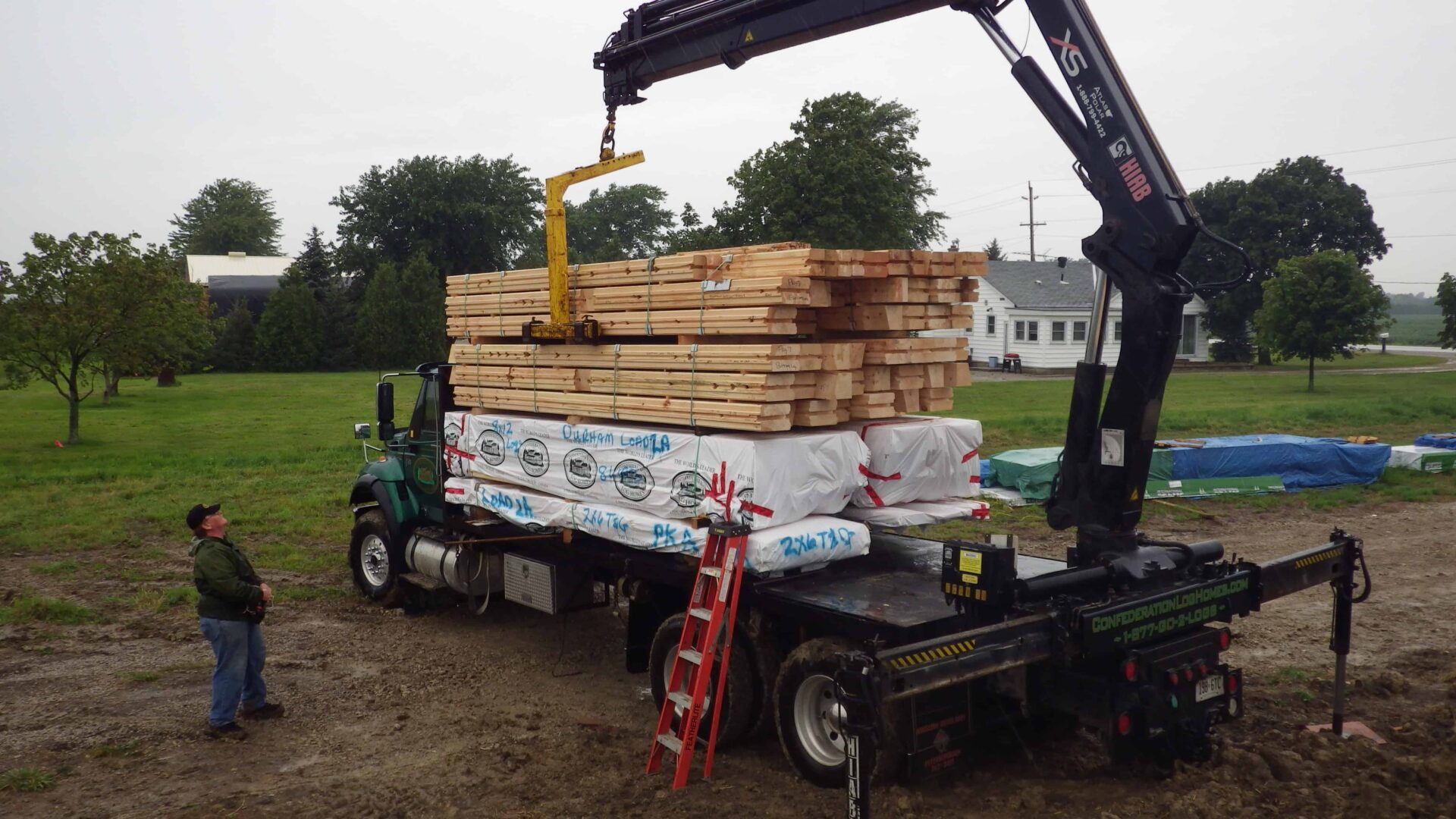 crane with wood